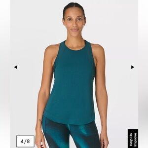 SWEATY BETTY Breathe Easy Mesh Run Tank Top - Dark Green - S
